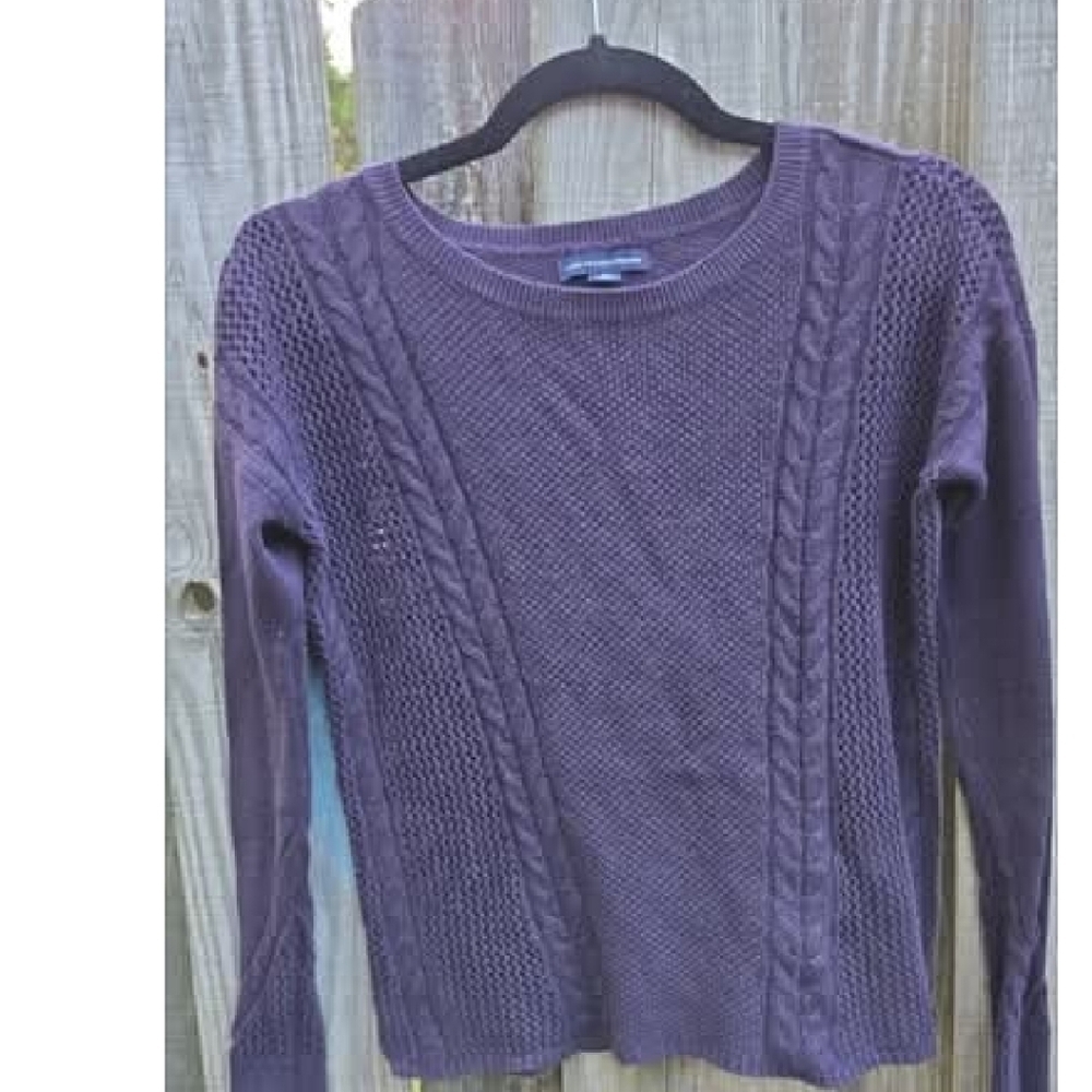 XXS American Eagle Dark Purple Cable Knit Sweater Winter Cozy Textured Winter